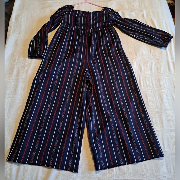 Janie and Jack girls size 12 wide leg jumpsuit, navy with heart design - Picture 5 of 8